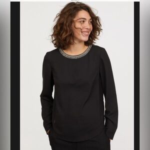 BNWT - H&M Black Top with Embellished Neckline - Size 8